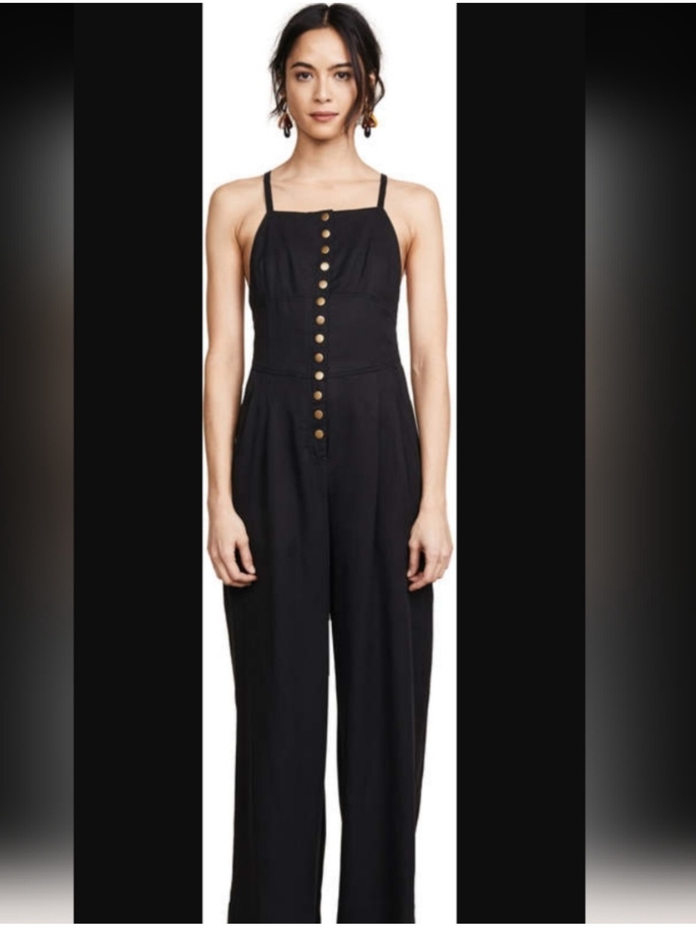 Ulla Johnson Effie Black Button-Front Wide-Leg Jumpsuit